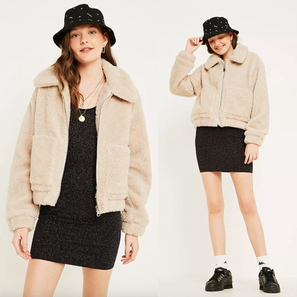Urban Outfitters BDG Cream Teddy Crop Jacket, Sz S